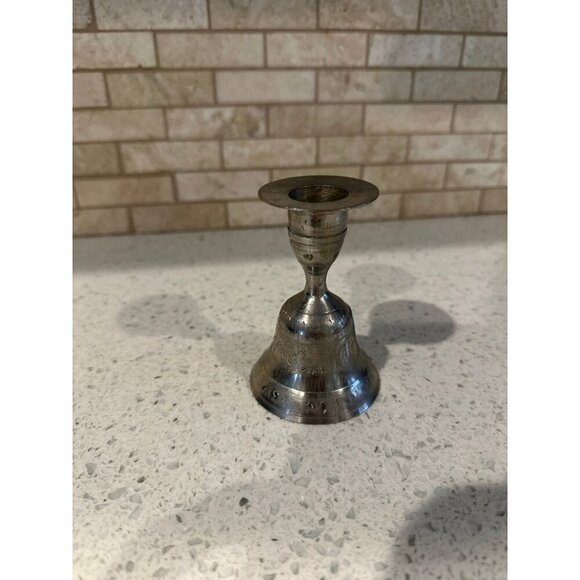 VINTAGE ~SILVER PLATED ON SOLID‎ BRASS [ BELL & CANDLE HOLDER - Picture 2 of 5